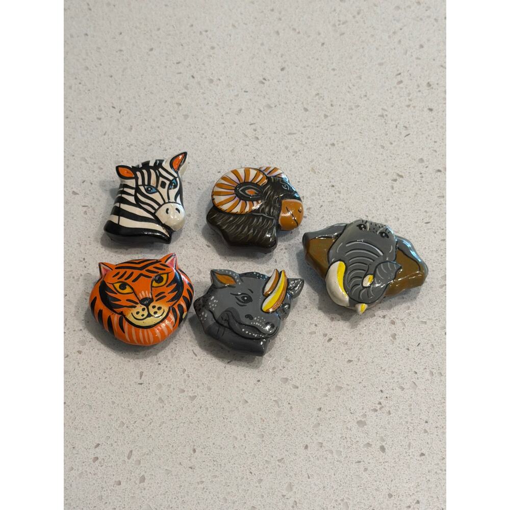 Nony New York set of 5 vintage zoo animal button covers hand painted